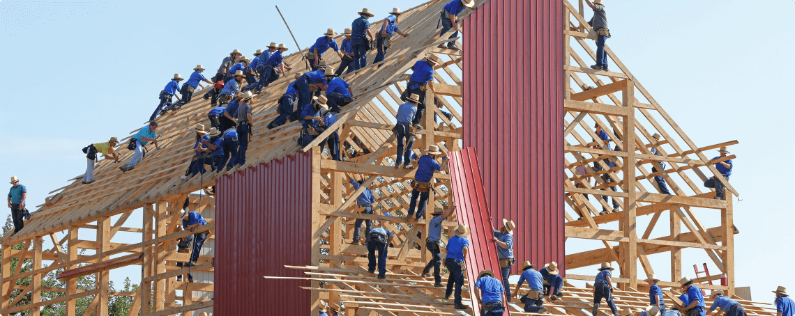 Carpenters constructing a house.